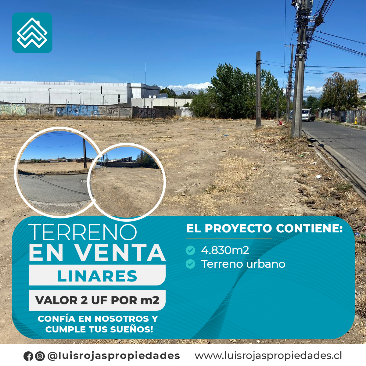 Terreno en venta 4.830m2 sector Nuevo Amanecer. Valor 2 UF por m2