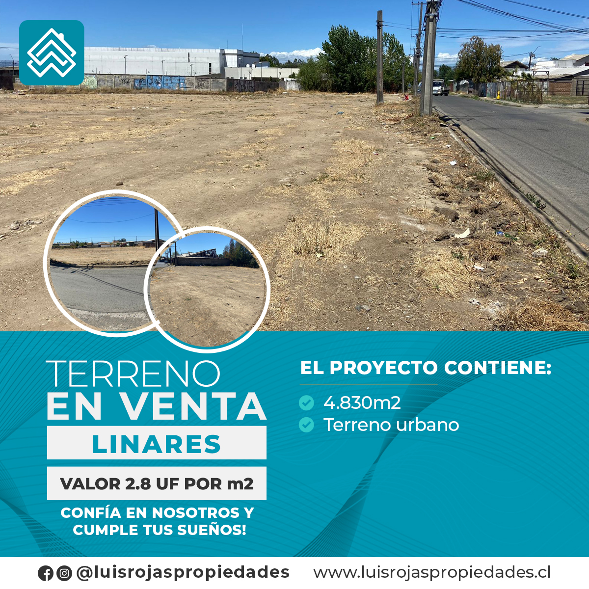 Terreno en venta 4.830m2 sector Nuevo Amanecer. Valor 2.8 UF por m2